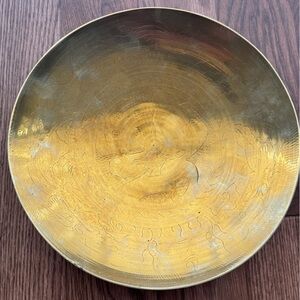 Vintage China Brass Decorative Shallow Bowl with Intricate Etching Design